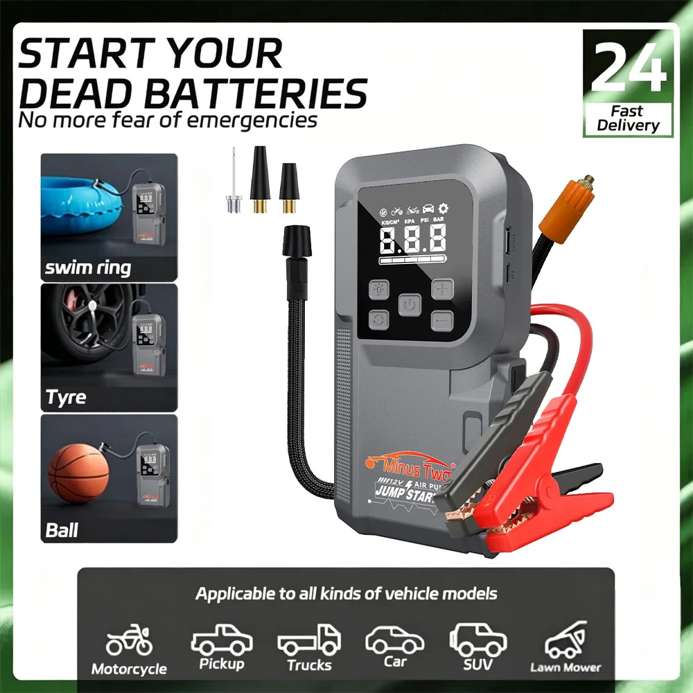 4-IN-1 Portable Jump Starter 1200A, Automotive Car Booster with LED Work Light, USB Quick Charge Power Bank for SUV