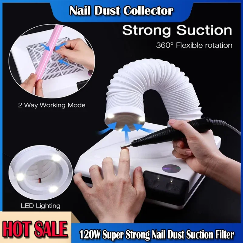 

Новинка 2023 года, 60 Вт, двойной пылесборник для ногтей, выдвижной локтевой дизайн, пылесборник для ногтей, вентилятор, пылесос для ногтей с трубкой