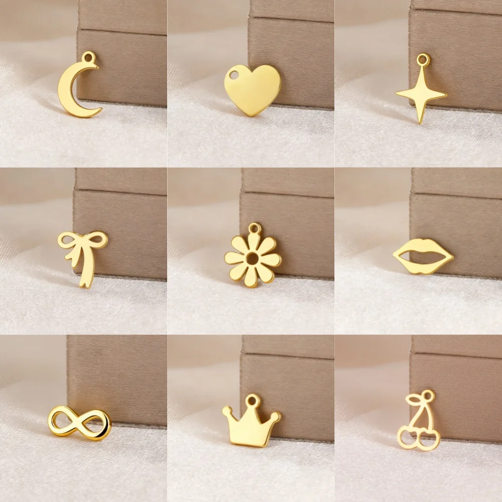 EUEAVAN 5 pièces coeur fleur étoile breloques en acier inoxydable pour collier femme infini amour lune charme bijoux faisant des accessoires