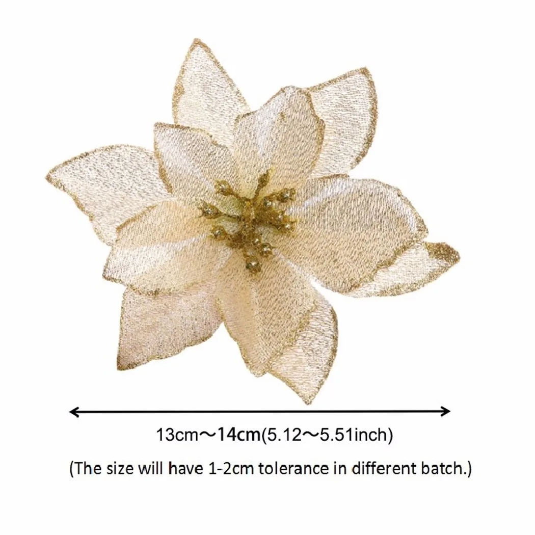 10 Pcs Simulation Christmas Flowers 3 Layer Christmas Tree Wreath Decoration Pendant For Home Garden Decor Gold Silver Red