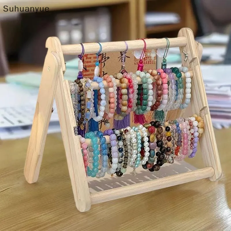 Wooden Headband Storage Rack Display Stand 2 Layer Home Use Hair Accessories Jewelry Headwear Exhibition Rack Jewelry Storage