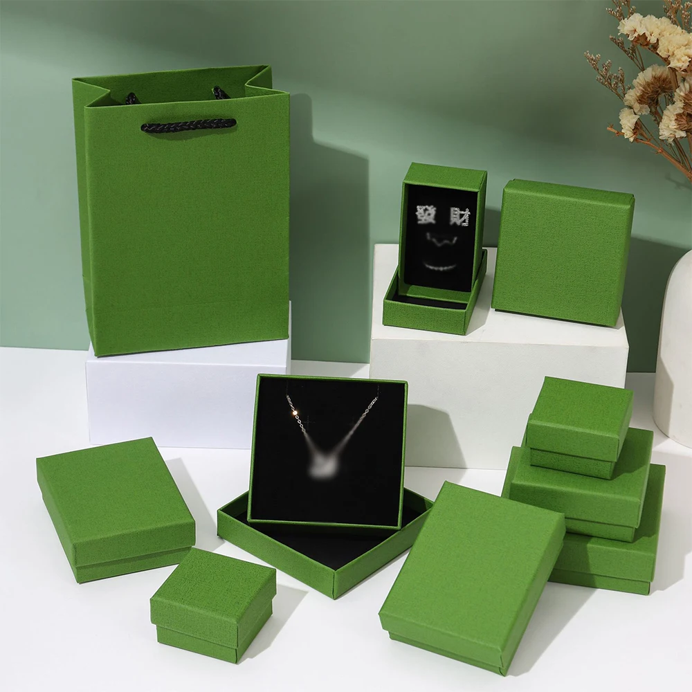 24-Pack Bulk Jewelry Box Necklaces Earrings Rings Organizer Display Packaging Boxes Avocado Green 7x7x3cm Cardboard Storage Case