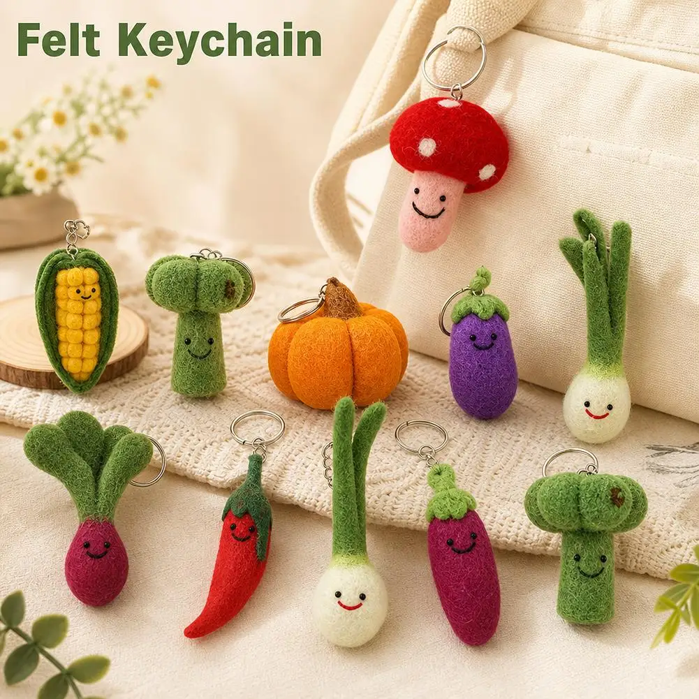 Cute Expression Vegetable Doll Keychains Handmaking Wool Felt Knitting Keyrings Fruit Series Keychain Fashionable And High-End