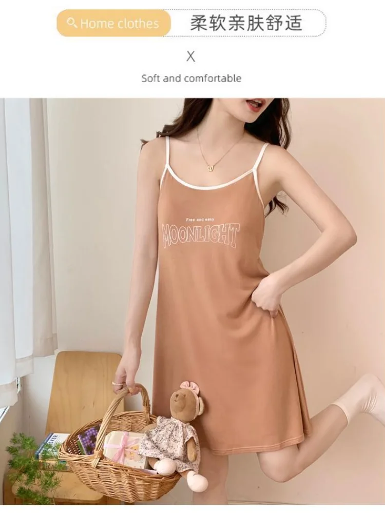 150kg Extra Large Size Sweet Suspender Nightdress Women\'s Loose Home Clothes Summer Thin Pajama Can Be Worn Outside Loungewear