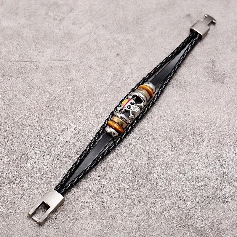 2-teiliges Luffy Strohhut Anime Cosplay Gewebtes Leder-Armband Herren- und Damen-Streetwear Geschenkset – Detail 5