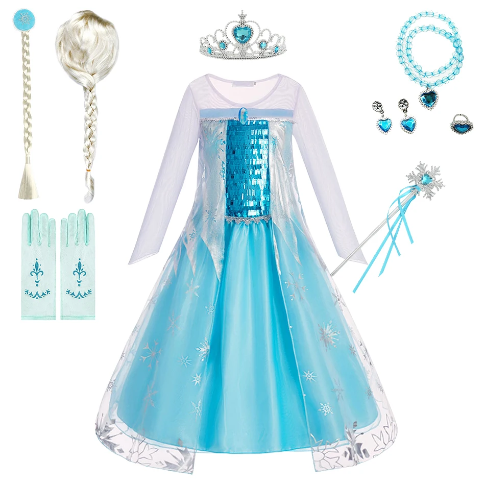 

Kids Princess Clothing Children Snow Queen Dance Luxury Gown Girls Halloween Cosplay Fancy Costume Ball Snowflake Print Vestidos