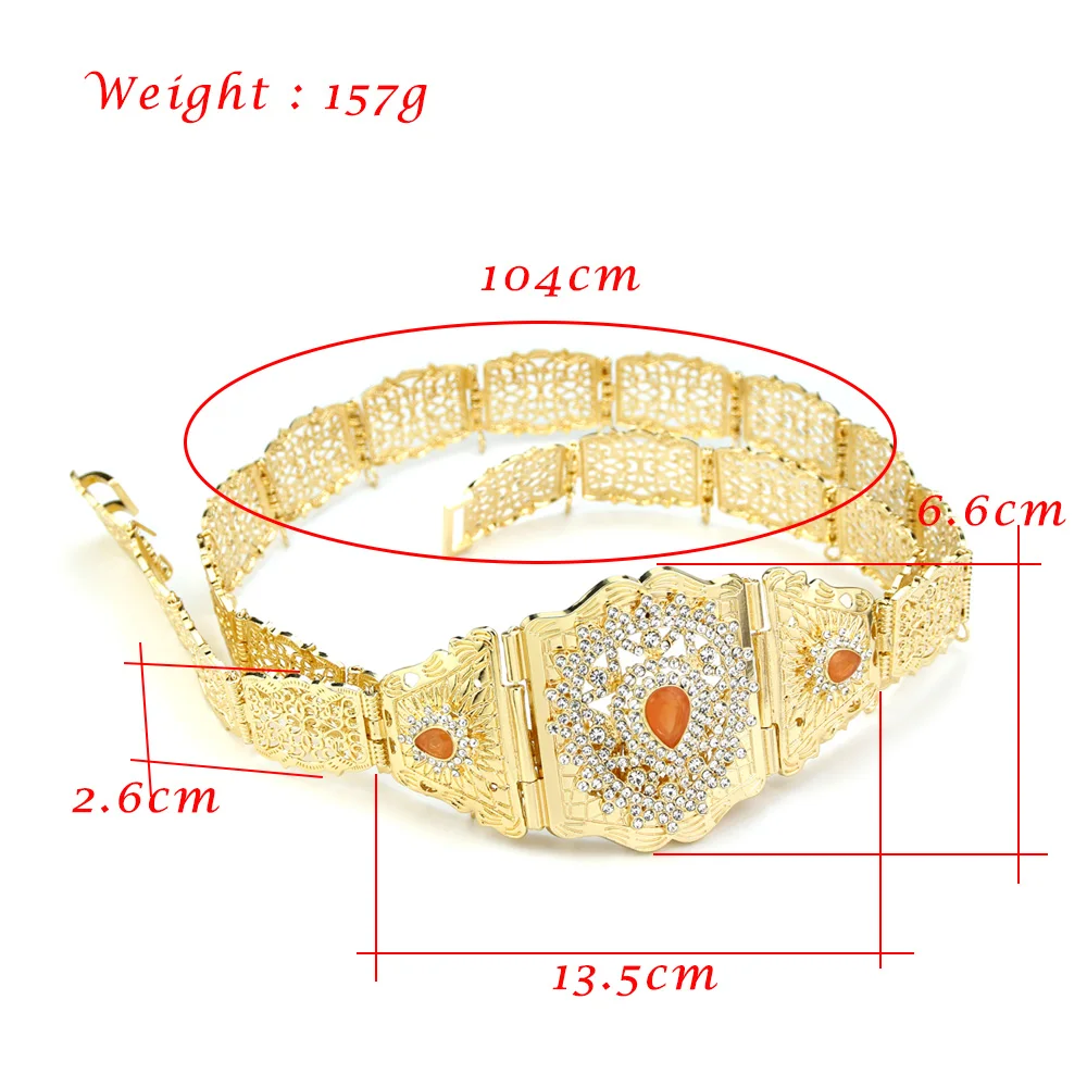 Neovisson Elegent Moroccan Waist Chain Belt Bride Jewelry Gold Color Crystal Body Chain Arabic Caftan Belt Ladies Favorite Gift