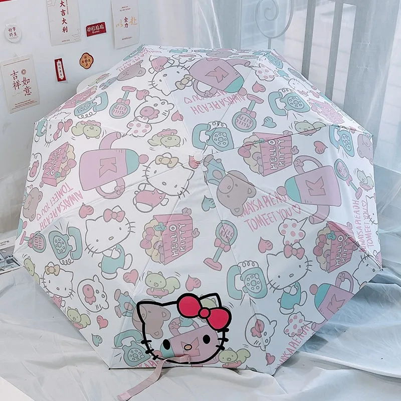 

Sanrio Hello Kitty Anime Kawaii Sanrio Automatic Sun Umbrella Cute Cartoon Kt Cat Folding Sun UV Protection Gifts for Girls