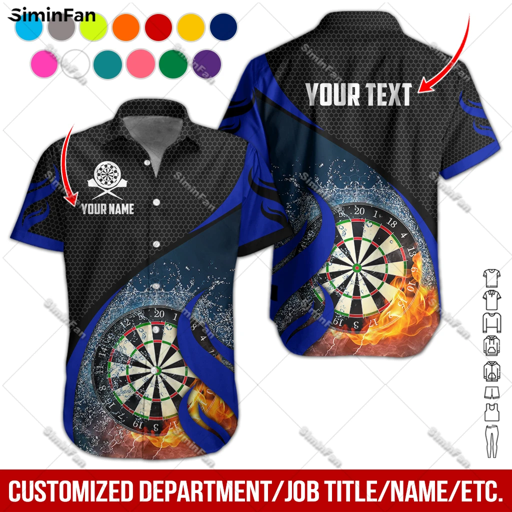 Custom Text Ice Fire Dartsboard Colorful Men Hawaiian Short Sleeve Shirts 3D Printed Male Lapel Tshirt Summer T-shirt Unisex Tee