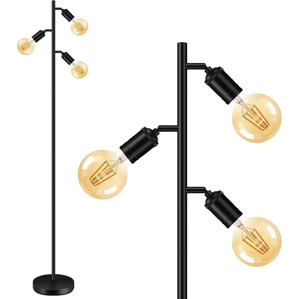 Adjustable 3-Light Metal Floor Lamp with E26 Socket and Foot Switch for Living Room and Bedroom (Bulbs Not Included)
