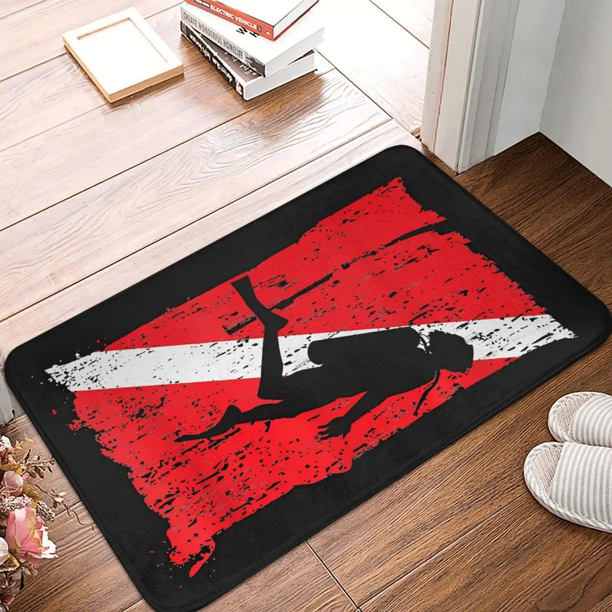 Bath Mat Kitchen Shower Room Diving Dive Floor Mat Scuba Diving Flag Divers Toilet Mat Quick Dry Anti Slip Pattern Bathroom Mats