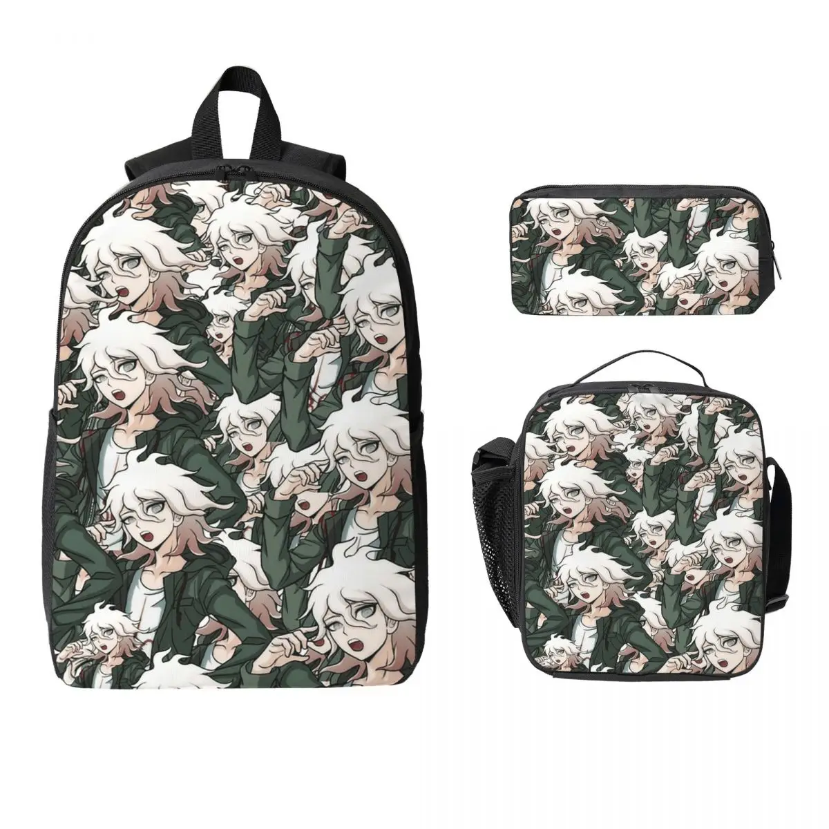 

Nagito Komaeda Gun Manga Danganronpa Game Backpack BookBag School Bag Laptop Shoulder Bags 3ps Insulated Lunch Bag Pencil Case