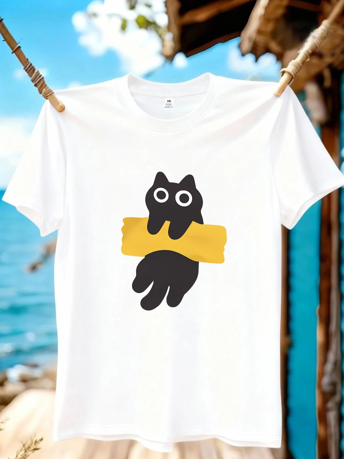 

【YJ01209】Black Cartoon Kitten Print Plus Size Women's T-Shirt Summer Casual Short Sleeve Top Fashionable Versatile Clothing