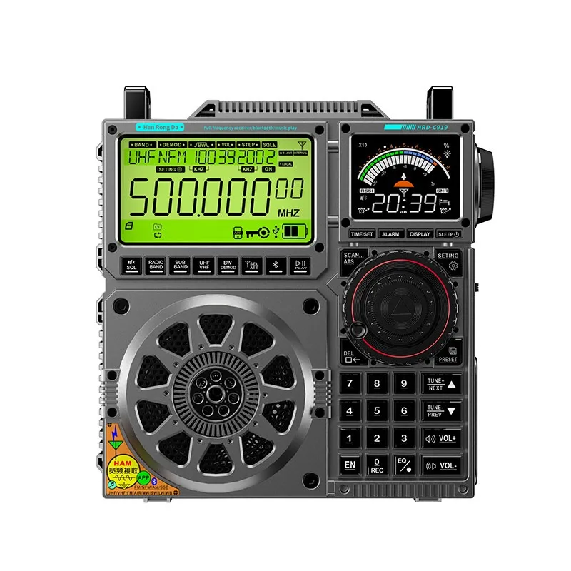HanRongDa VHF Air Band Radio Full Band AM FM SW Bluetooth Speaker with APP Control Card Slot Antenna