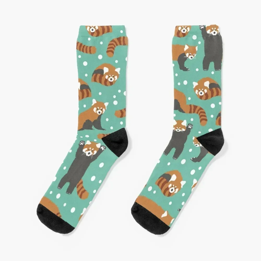 

Cute red panda pattern with white dots and turquoise background Socks halloween fashionable Toe sports tennis Mens Socks Women's