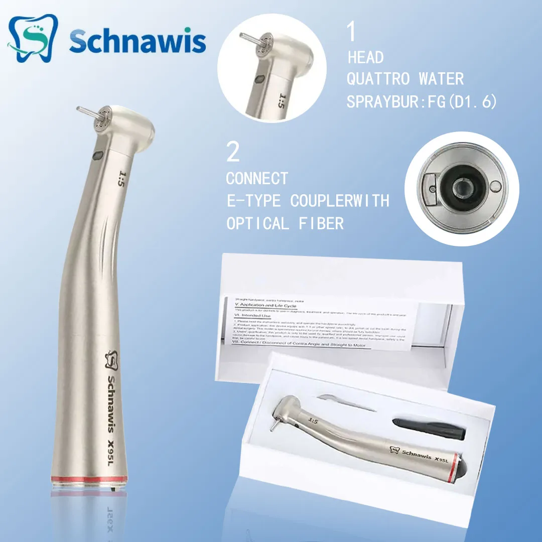 

Schnawis Dental Contra Angle 1:5 Increasing Speed Handpiece X95L LED Fiber Optic Handpiece Inner Water Red Ring Style