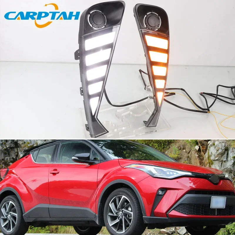 Car LED DRL Daylights For Toyota C-HR CHR 2020-2022 2023 Yellow Turn Signal Daytime Running Headlamps Auto Driving Lamp Foglamps