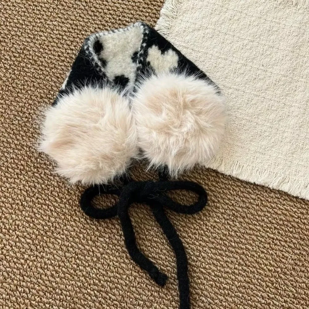 Cute Warm Winter Earmuffs Heart Pattern Long Tie Strings Pom-pom Ear Covers Cold-proof Soft Faux Fur Ear Warmers Travel