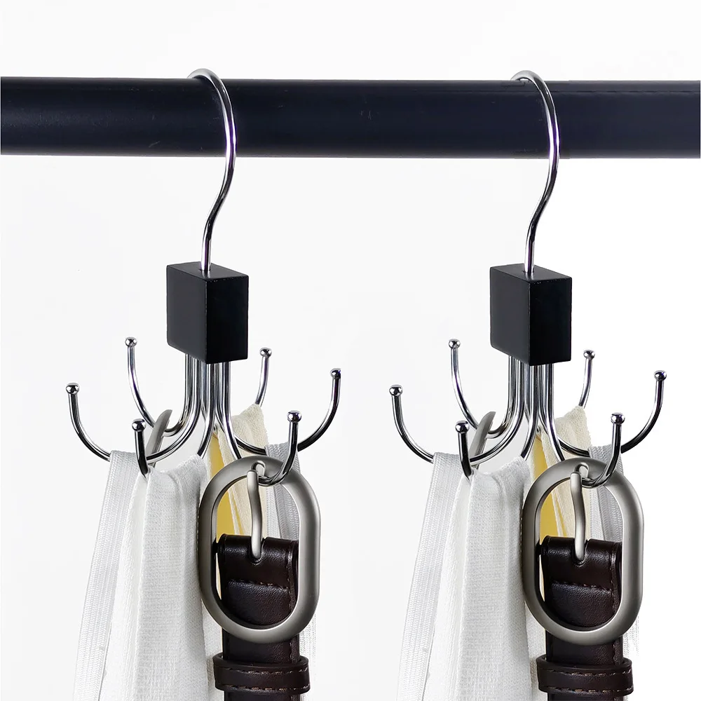 5Pcs Multifunctional Rotatable Six-claw Hook Solid Wood Clothes Hanger Traceless Household Bag Scarf Storage Hanger