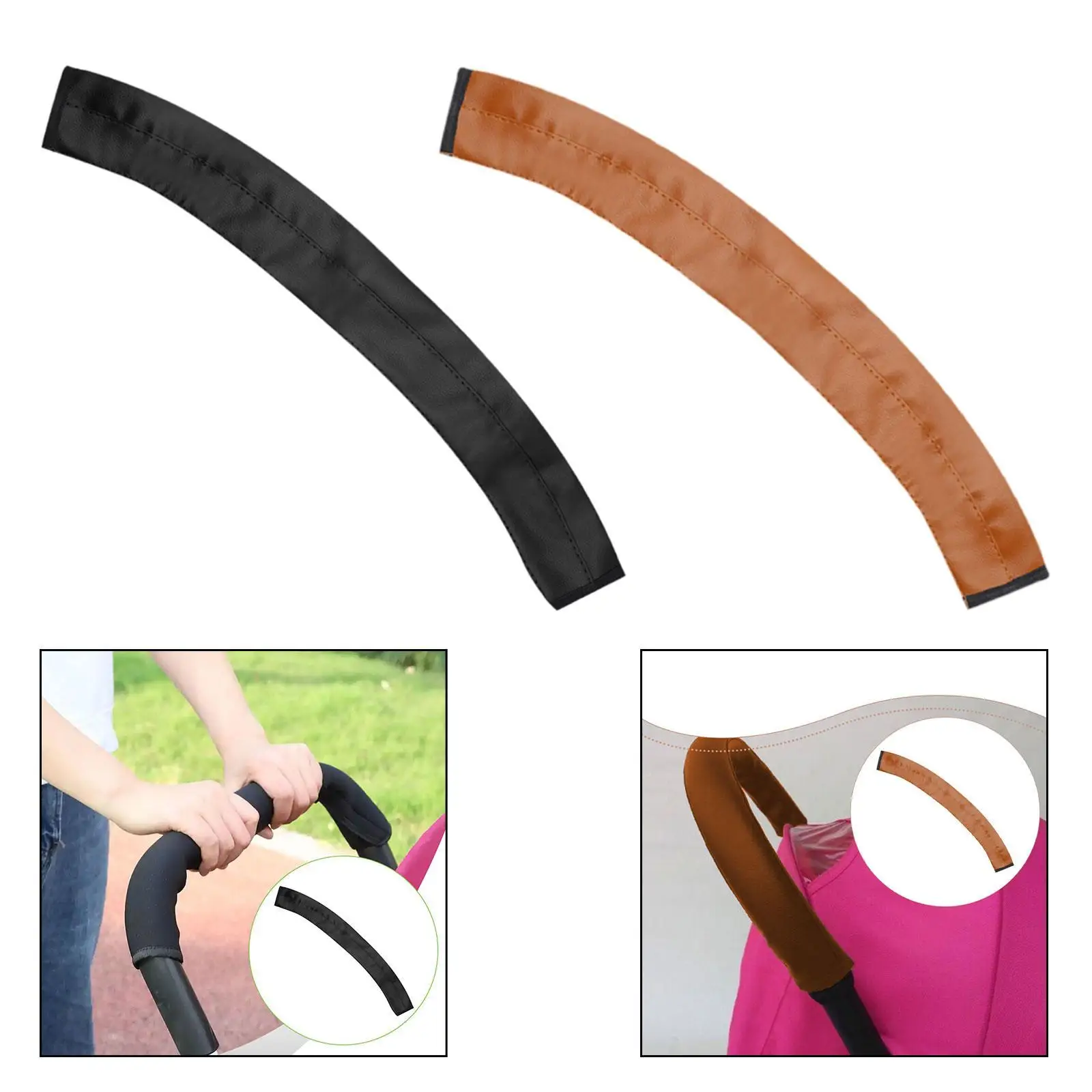 PU Leather Stroller Handle Cover with Zipper Detachable Accessory Protective Comfortable Machine Washable Armrest Protector