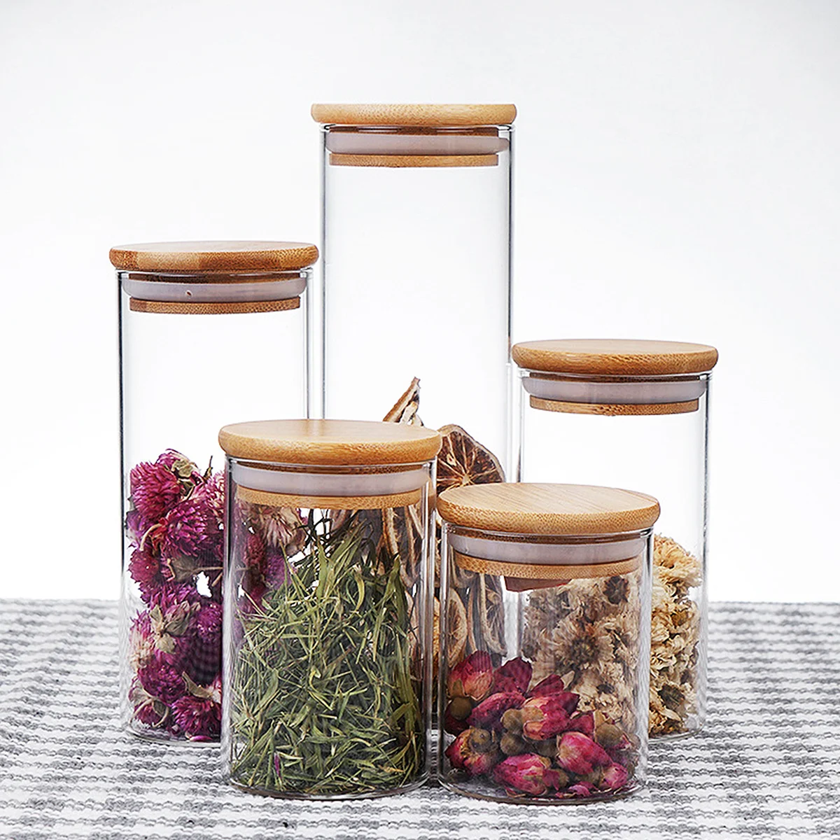 Airtight Glass Tea Jar Bamboo Lid Storage Containers Sealed Canisters Food Holder Dry Goods Vessel Home Storage