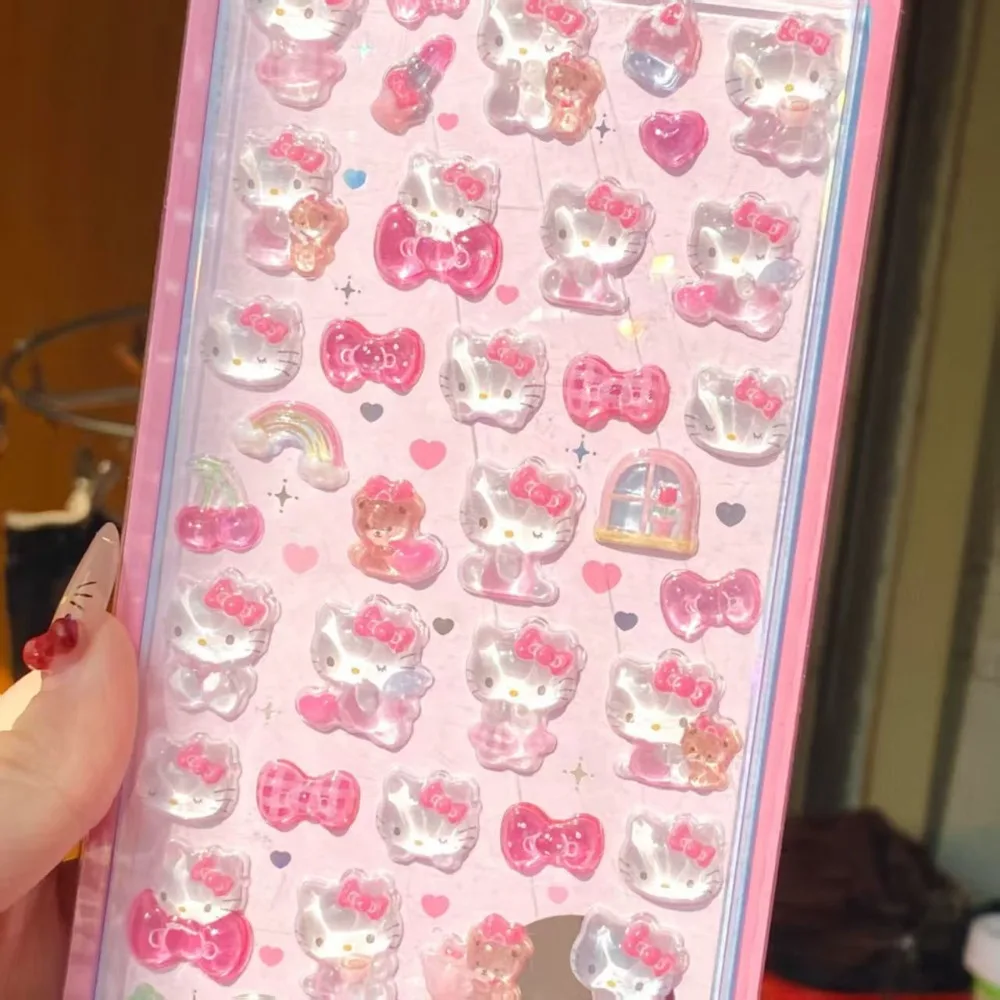 Cute Anime Hellokitty Kuromi Cinnamoroll 3D Sanrio Stickers Transparent Jelly Crystal Decorative Sticker Phone Case DIY Kids Toy image 3