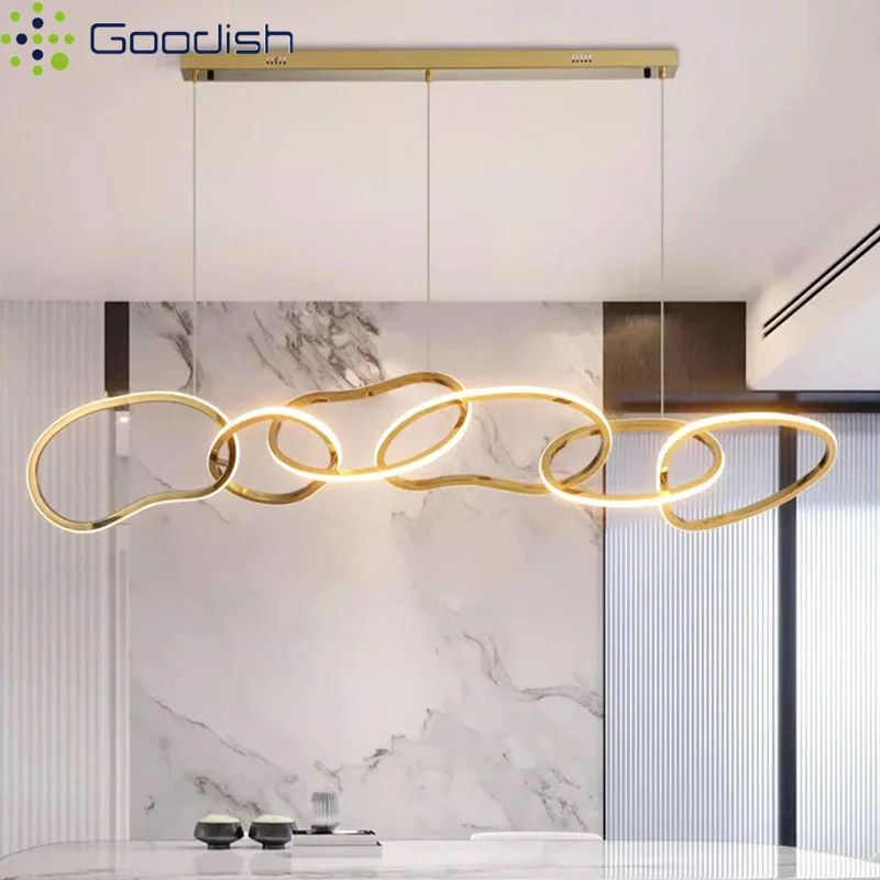 Luxury Stylish Minimalist Metal ring snake winding LED Pendant Lights Lustre Lamps for Living Room Home Decoration Chandeliers