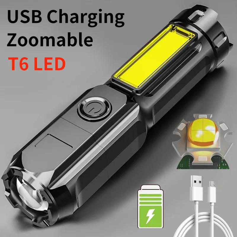 

Strong Power Led COB Tactical Flashlight Rechargeable USB LED Torch Light Power Bank Lantern Long Range For Hunting Camping