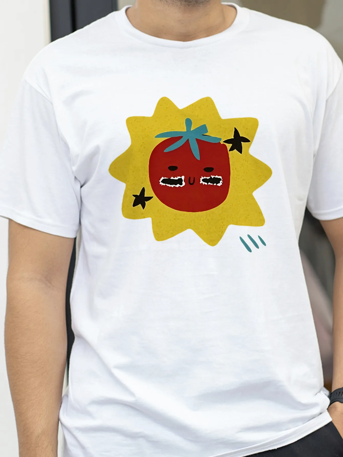 

Round Neck Short Sleeve Street Casual Tops Women Clothing Cartoon Tomato Graphic Print T-Shirt Women Creativity Summer