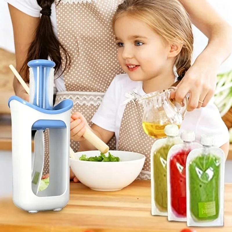 Baby Food Squeeze Station Food Squeezer Dispenser for Newborn Fruit Container Storage Baby Food Mills with 10pcs Storage Bags