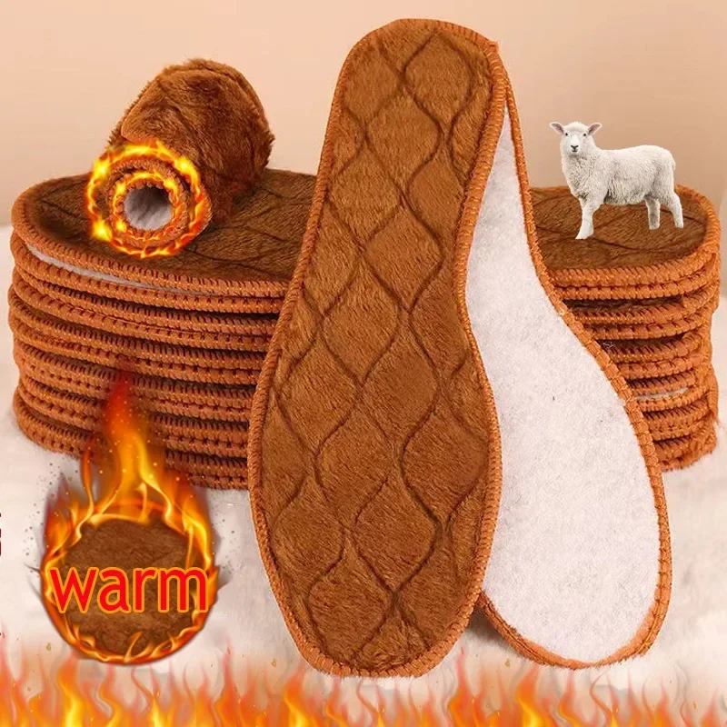 ฤดูหนาว Alpaca ขนสัตว์ Insoles Soft Plush WARM Thicken เท้าความร้อนรองเท้าสําหรับผู้หญิงผู้ชาย Breathable Snow BOOTS รองเท้าแผ่นความร้อน