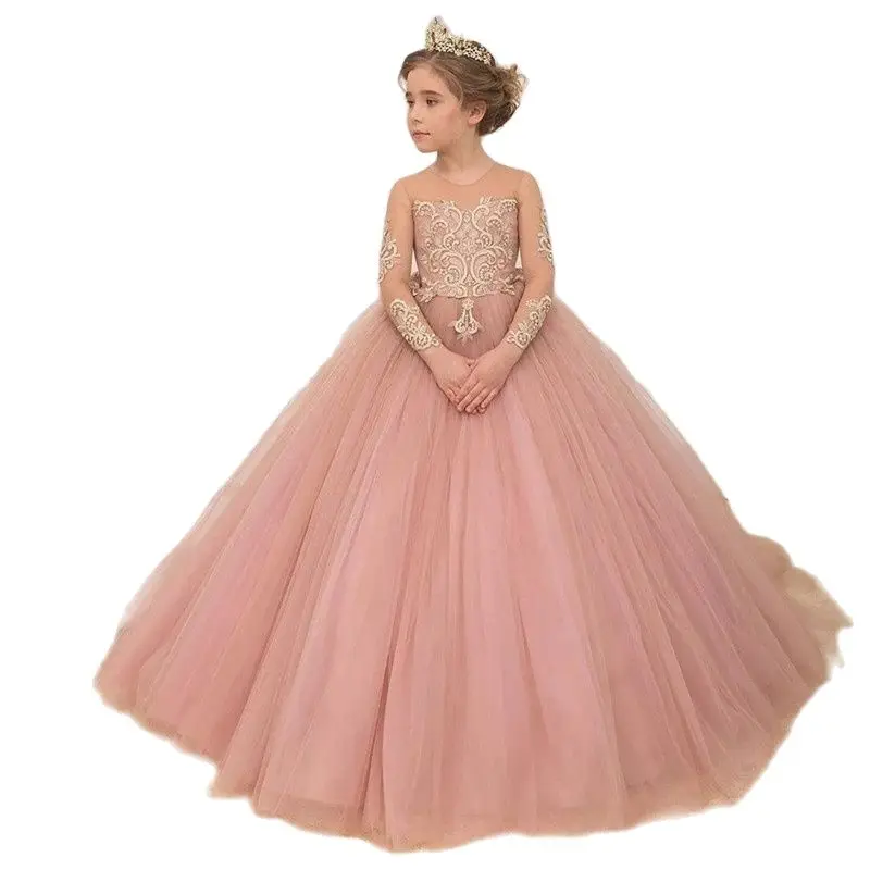 

Elegant Ruffles Ball Gown Flower Girl Dresses 2020 New Crystal Kids Princess For Weddings Party Pageant Gowns vestidos de fiesta