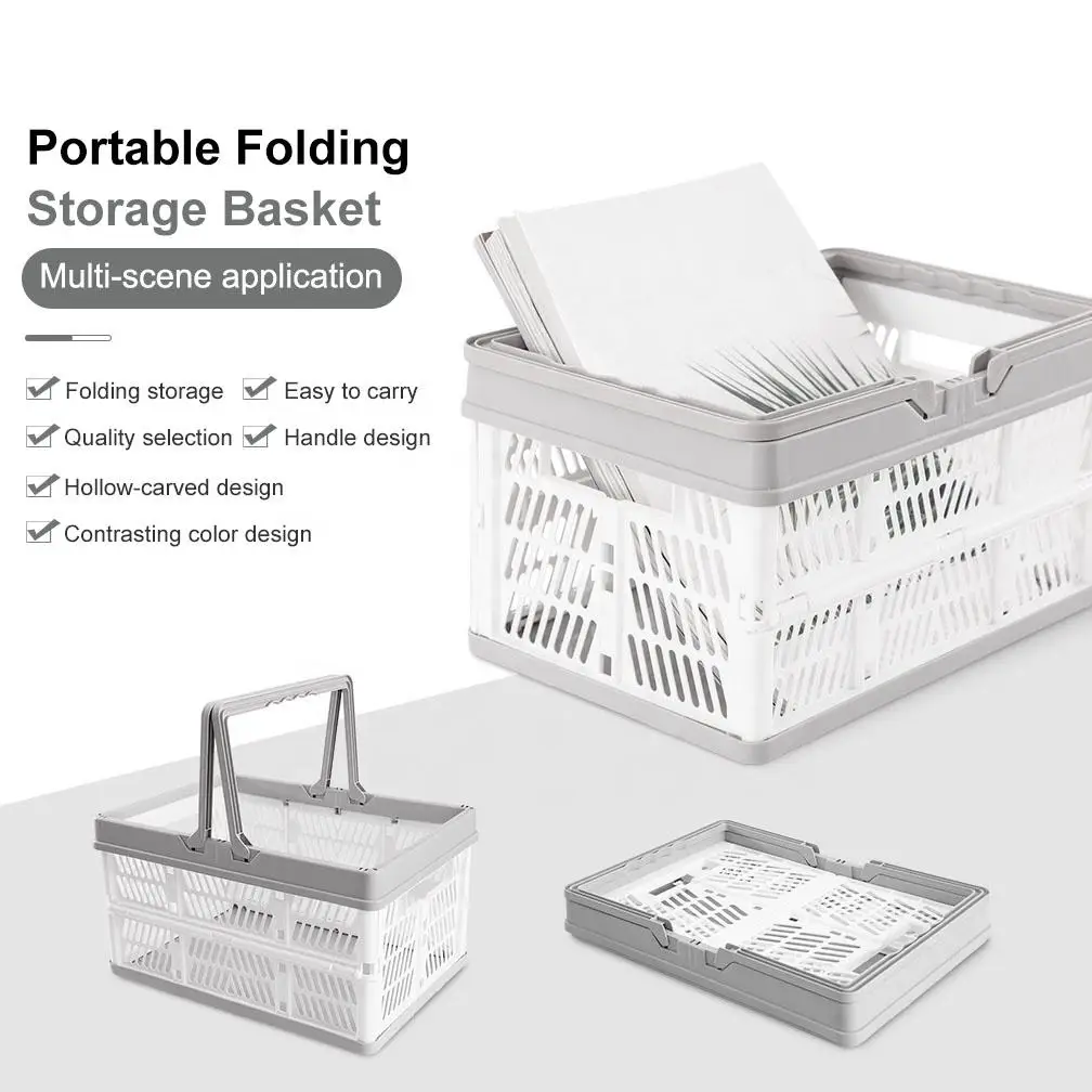 Plastic Foldable Storage Basket Organizer Sundries Snack Toys Storage Basket Desktop Camping Crate Folding Box Kitchen Organizer