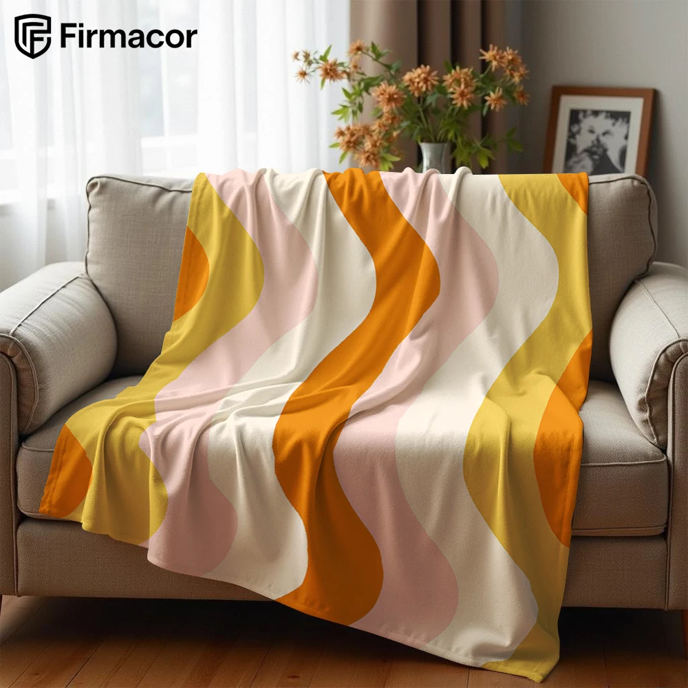 Orange & Blush Wave Lightweight Microfiber Soft Christmas Fleece Blanket Warm Cozy Throw for Bed Sofa Office Travel All Season