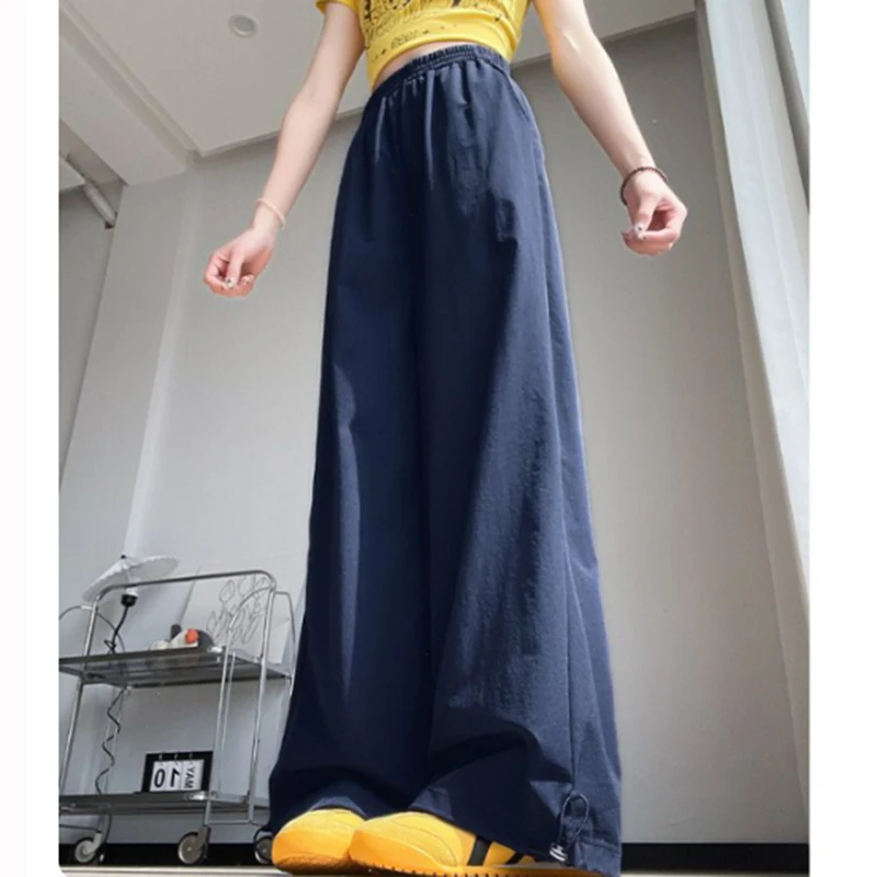 Mädchen Schnell Trocknend Hohe Taille Cargo Hosen Weibliche Klassische Feste Gerade Bein Hosen Dame Koreanische Mode Baggy Täglichen Hosen