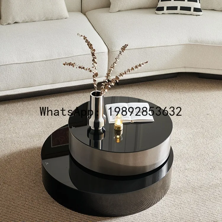 X-28  living room household black rotating extendable stainless steel round coffee table