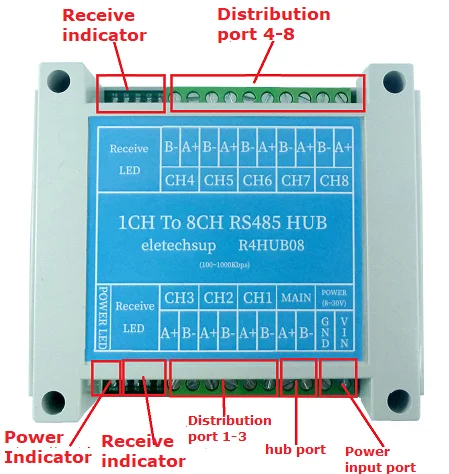 R4HUB08 8CH RS485 Hub Industrial Grade 485 Bus Repeater Signal RUT TCP/IP MQTT HTTP