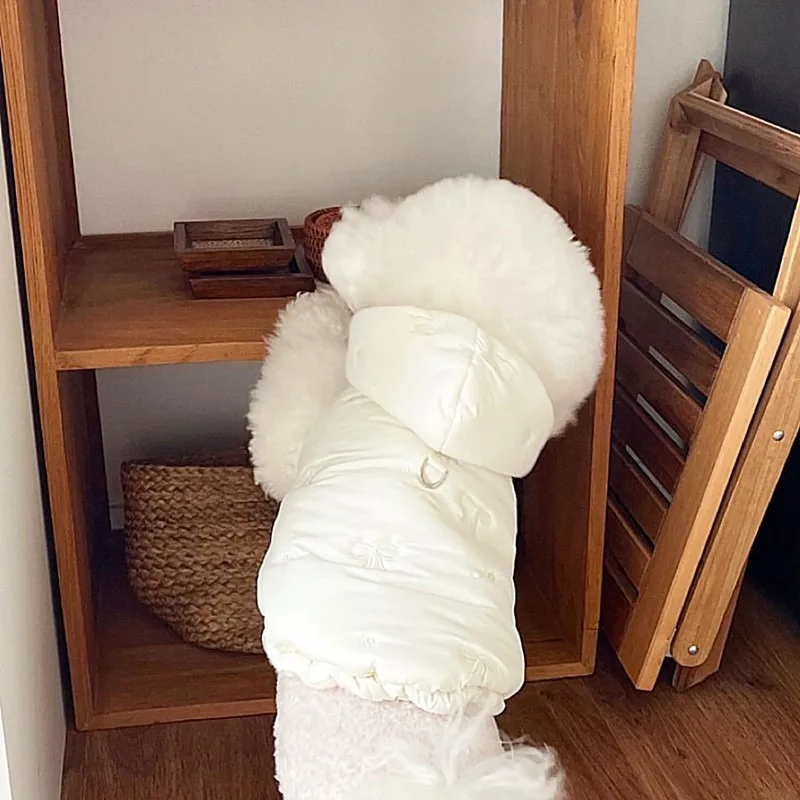 تيدي بير أنيق أسفل سترة فريز القوس المطرزة معطف الكلب الشتاء الدفء معطف مقنع سميكة الحيوانات الأليفة اكسسوارات الكلب الحيوانات الأليفة القماش #6