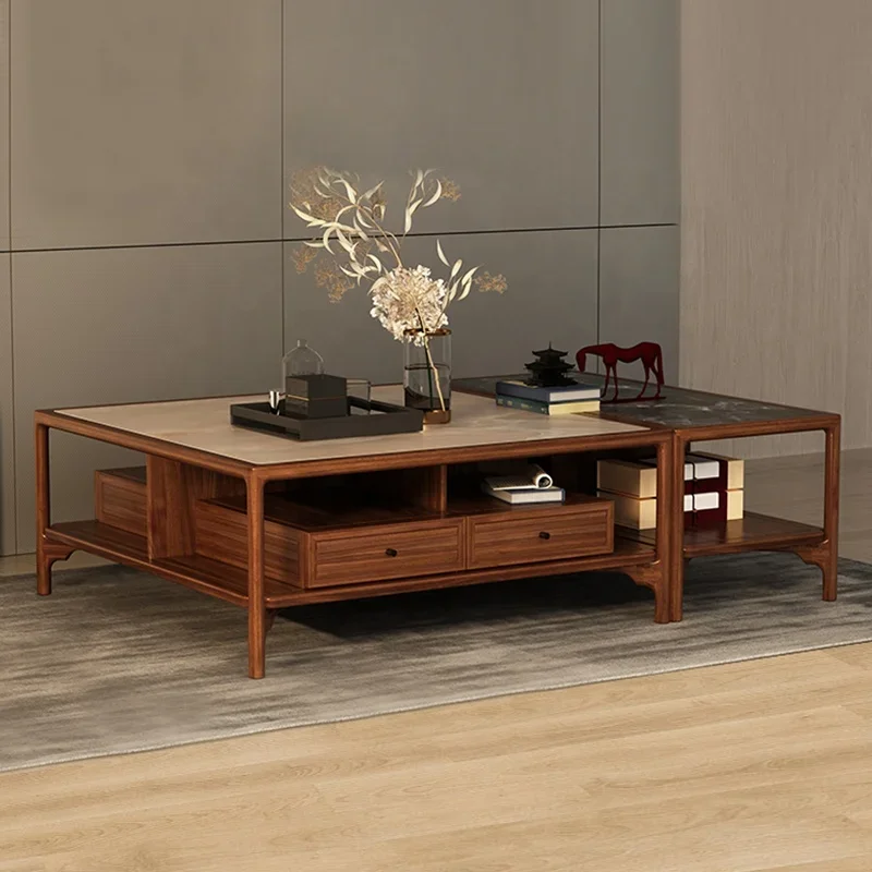 Chinese home marble desktop coffee table set storage function coffee table