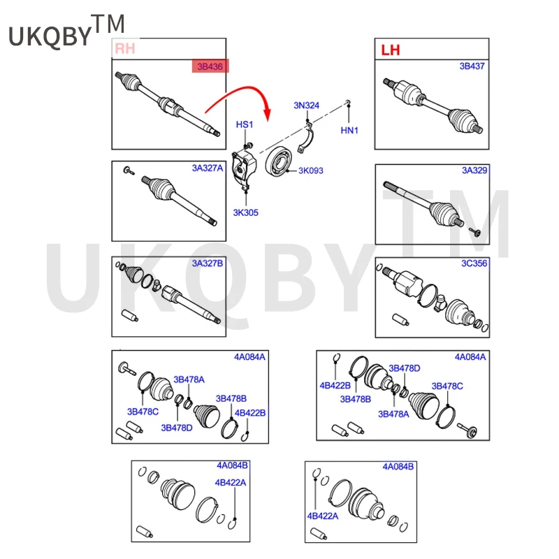 Applicable to Fo cu s 1.8 Fo cu s 2.0MT AT - Front Half Axle AT/R Premium 4M513B436HD