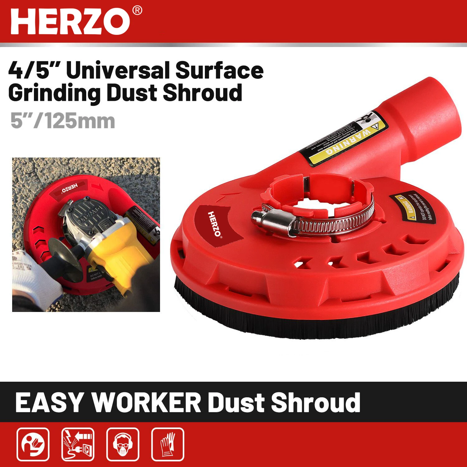 Imagem -03 - Herzo-dust Shroud Grinding Cover Tool Grinders com Brush Ring Power Tools Attachment 125 mm 5