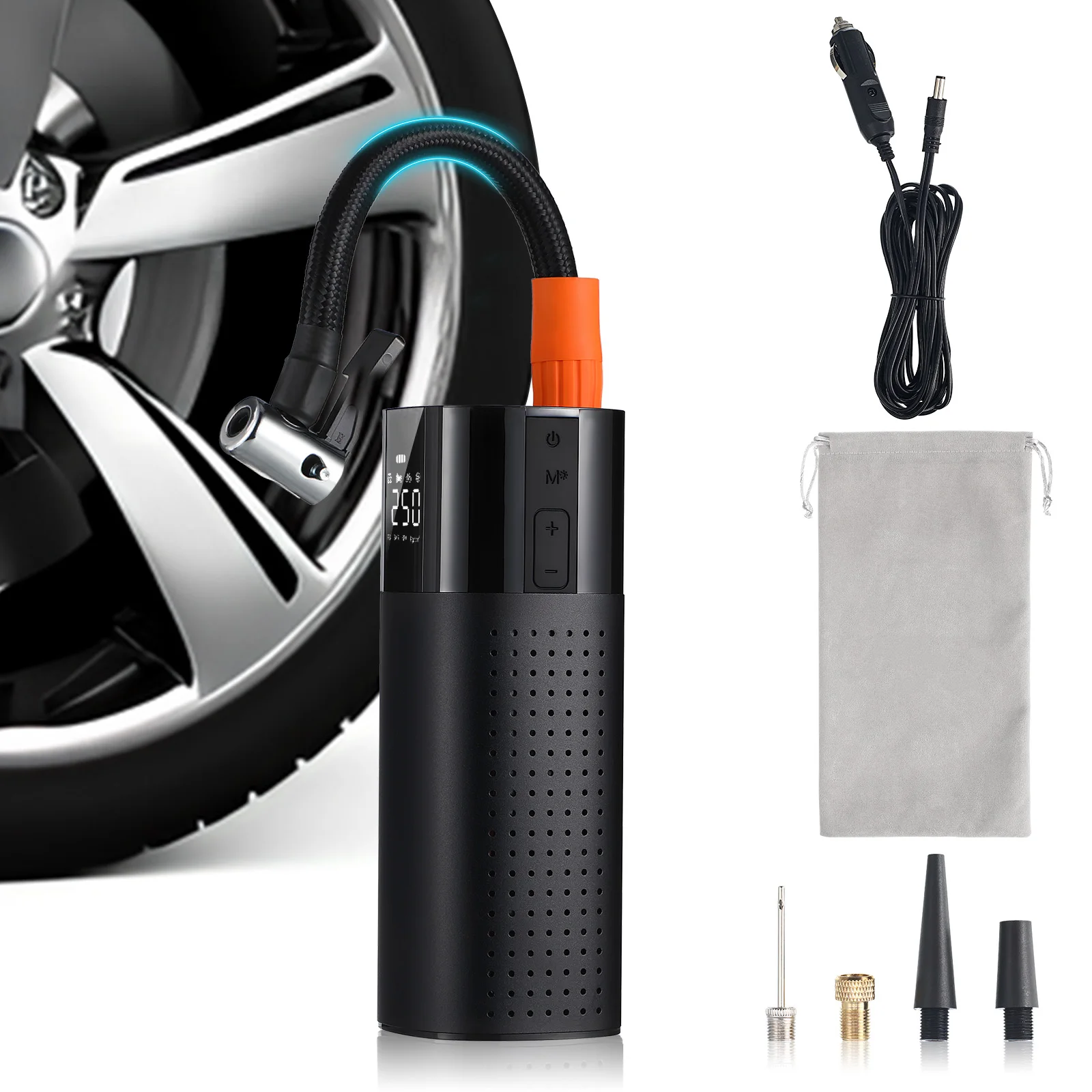 

Portable Car Air Compressor Tire Inflator Black Wired IN1W Safe Compact Monitor Pressure Automatic Stop Widely Used Vehicle