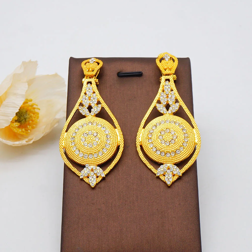 24K Gold AU999 European-American Gold Diamond-Inset Sexy Women's Earrings - Shimmer Wedding Party Style, Diamond Luxury Design