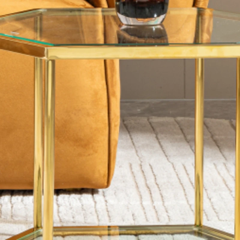 Golden Glass Coffee Table Modern Glass Center Table Hexagonal Modular Coffee Table Small Side Table Suitable For Living Room