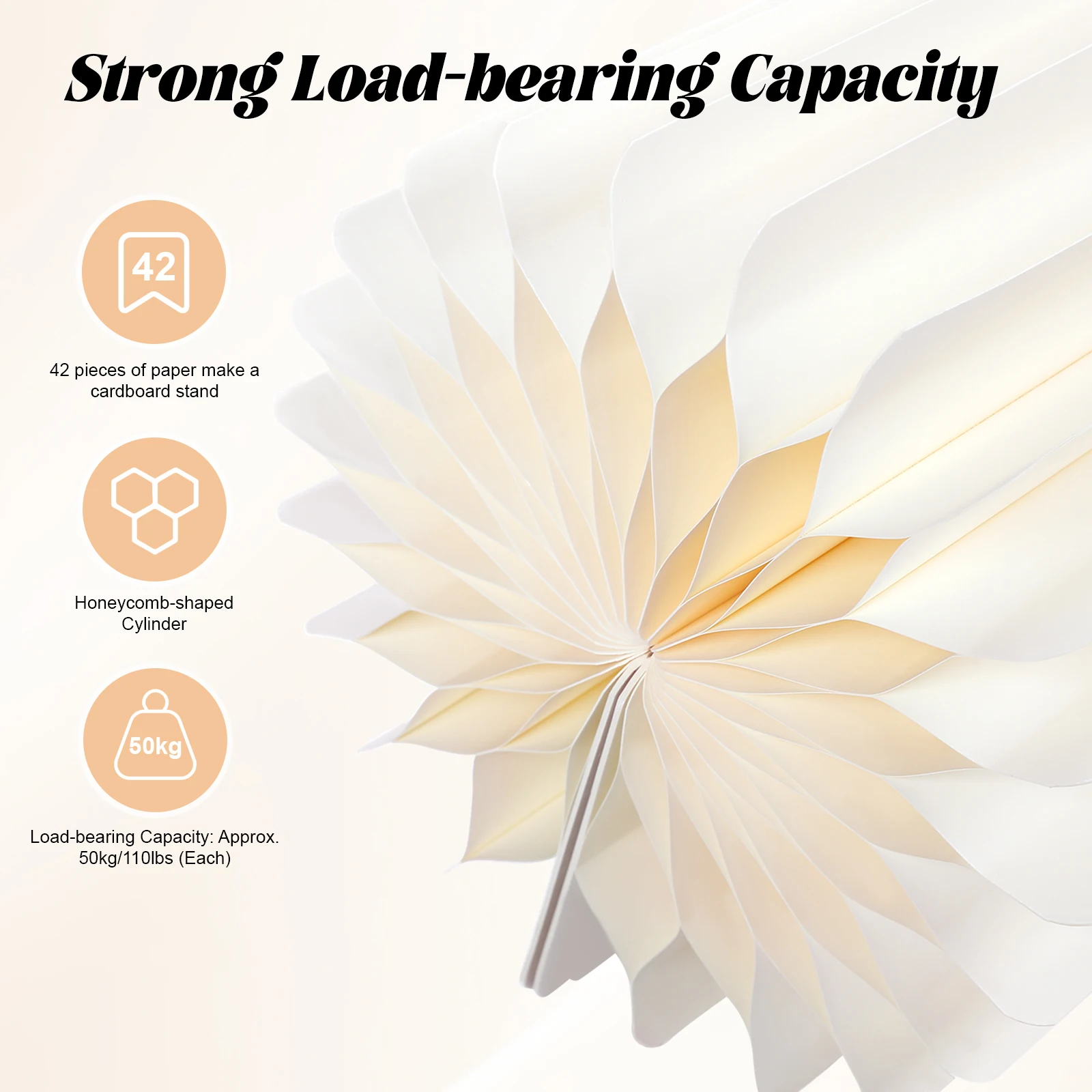 5PCS Cardboard Flower Stand Set, 7.9in-3.3ft 110lbs Each Honeycomb Paper Column with Pvc Plate, Cardboard Plant Rack for Wedding Party Decor Milky White