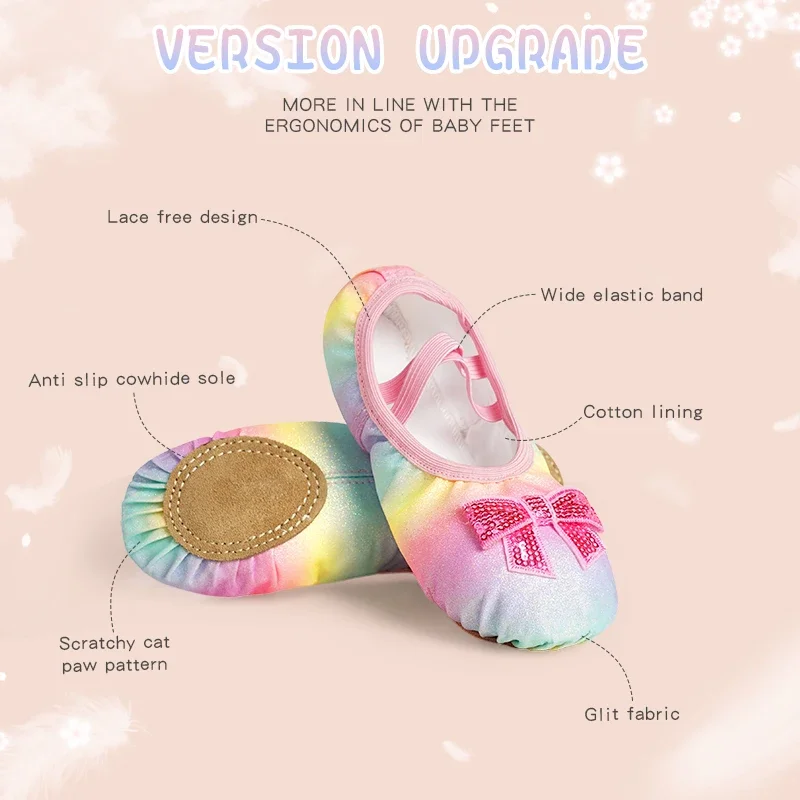 Kids Lace Bow Princess Shoes Toddler Girls Ballet Flats Shoes Children Color Sequins Leather Soft Soled Ballet Shoes