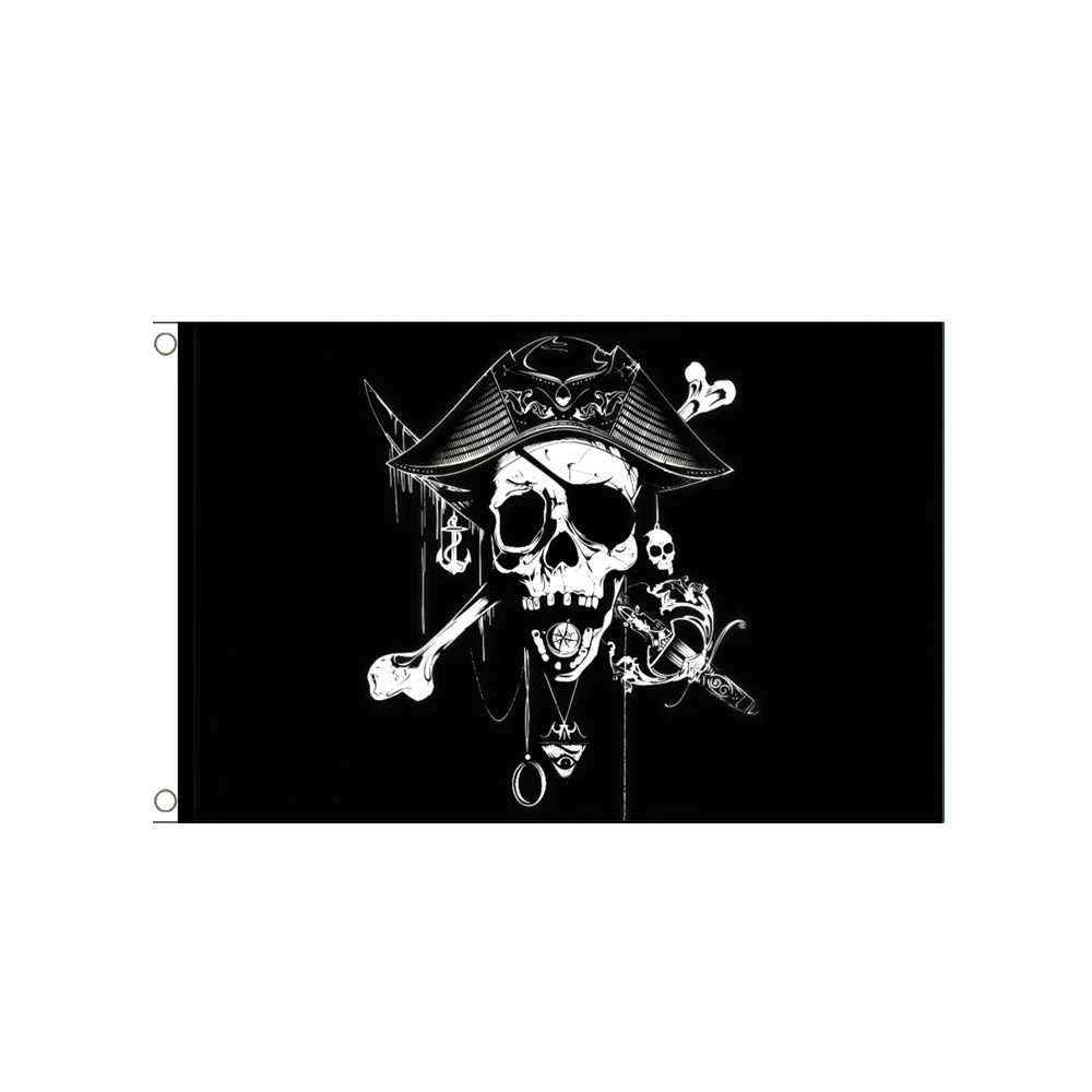 Pirate Skull Flag 2x3ft 3x5FT Black White Jolly Roger Banner Polyester Home Wall Decor For Halloween Party Dorm Decoration