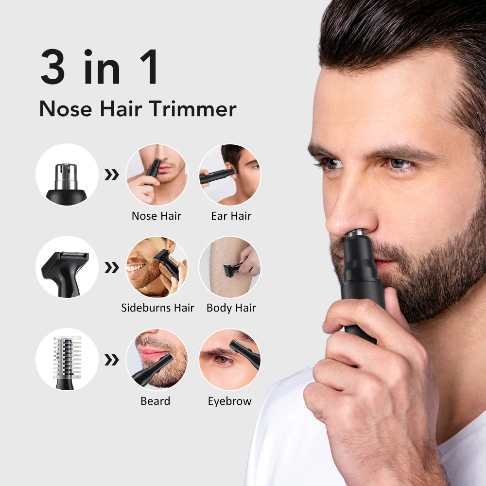 3-in-1 Elektrischer Nasenhaartrimmer für Männer, Ohrtrimmer, wiederaufladbar, 360° °   Rotierender Trimmer für Haare und Bart, schmerzfreies, sicheres Pflegeset