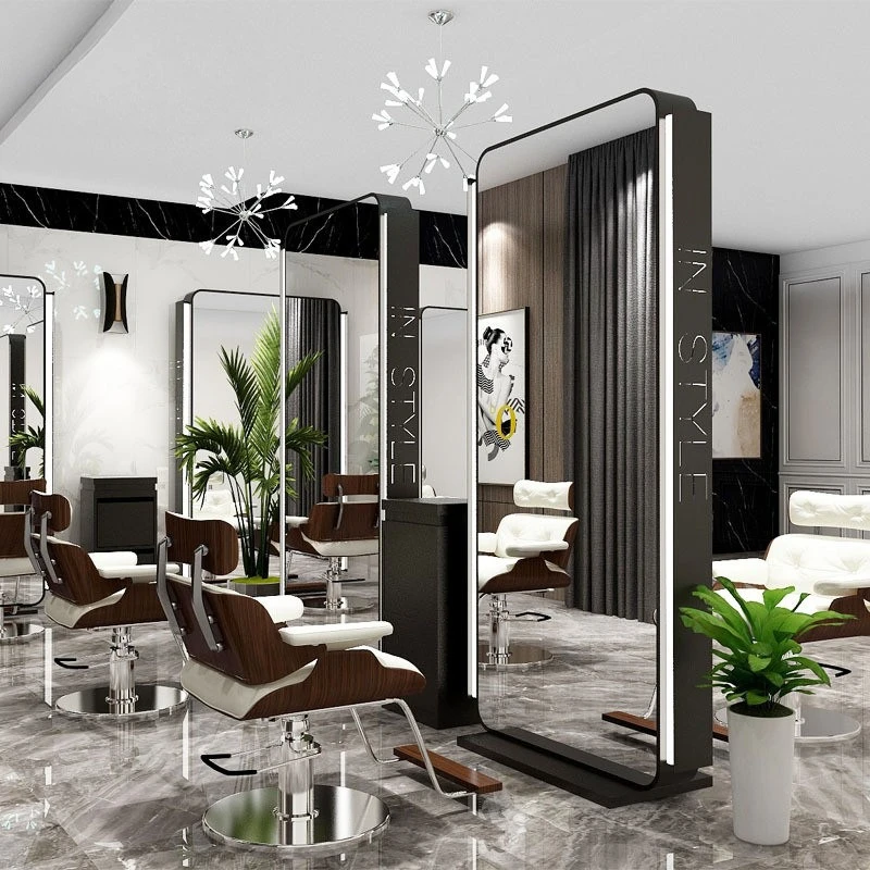 Golden hair salon mirror, special for hair , high definition stainless steel ， mirror with light, single