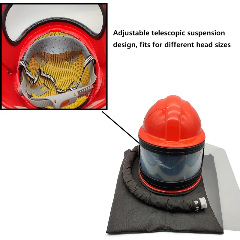 Natal.home.Sandblaster Capacete Safe Air Feed Sand Blast Capacete Protetor de Ombro Sandblaster Termostato 5 Peças Lente Externa